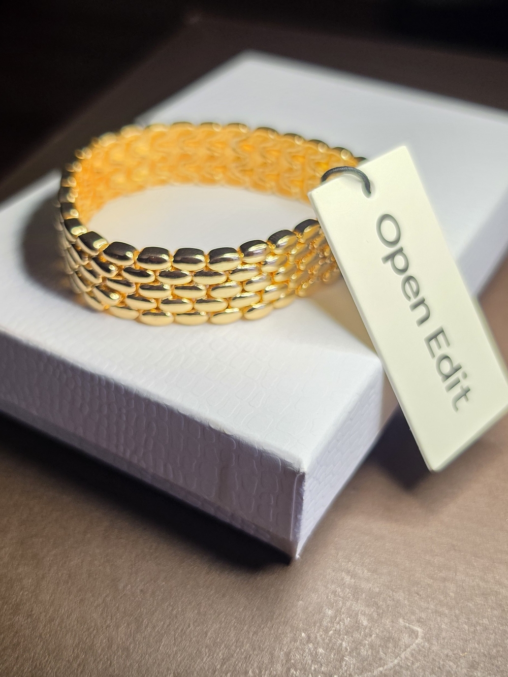 Open Edit Gold-Tone Puffy Watchband Stretch Bracelet
